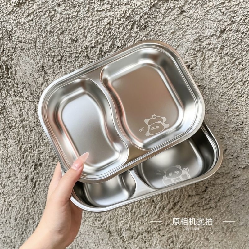食品级316不锈钢儿童餐盘幼儿园家用宝宝不锈钢餐盘防摔多格饭盒 - 图0