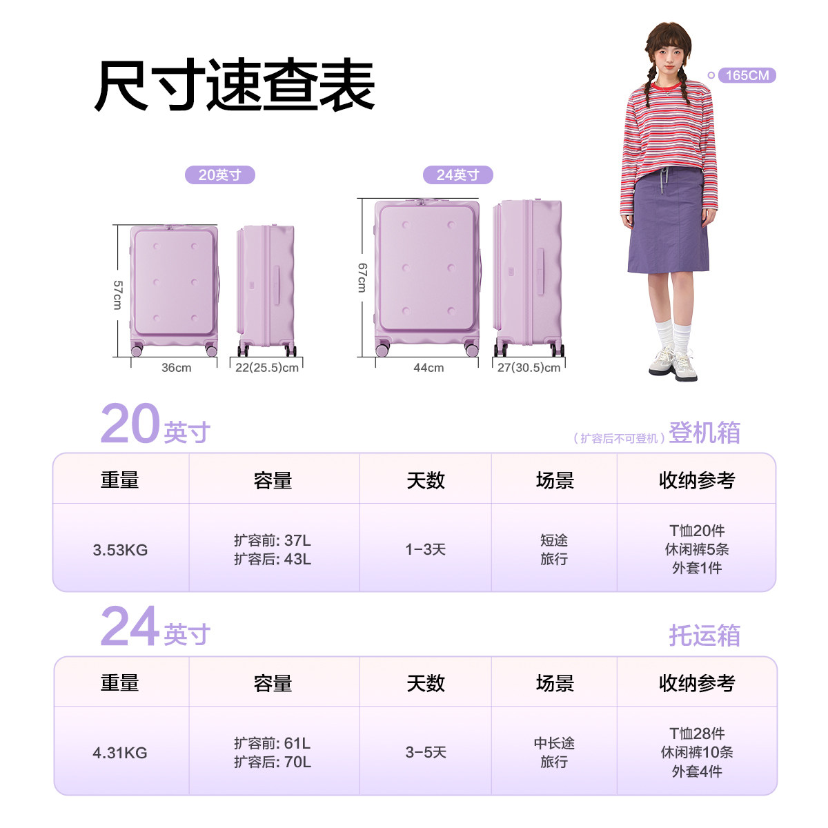 HLA/海澜之家饼干行李箱前开盖女20寸登机旅行拉杆箱新款24寸拉链 - 图3
