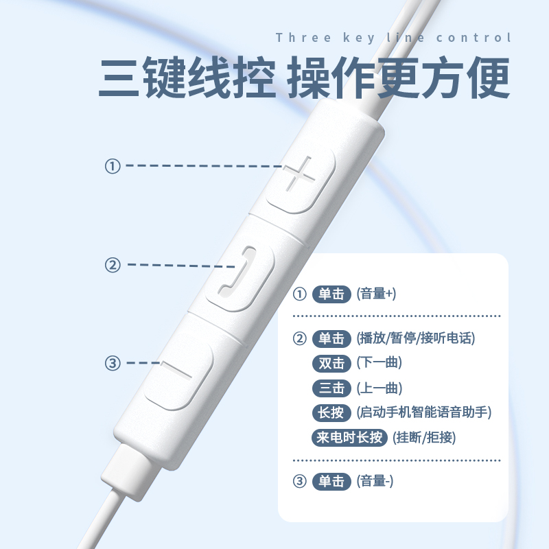 轲朋耳机有线高音质适用oppo小米vivo圆头手机圆孔typec接口学生