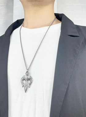 男钛钢复古雕花纹海王三叉戟项链