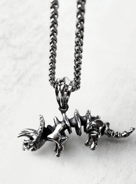 复古钛钢男女三角恐龙骨架项链