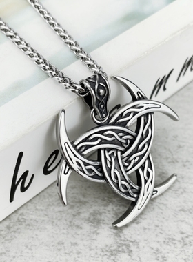 男嘻哈复古钛钢维京奥丁之角项链