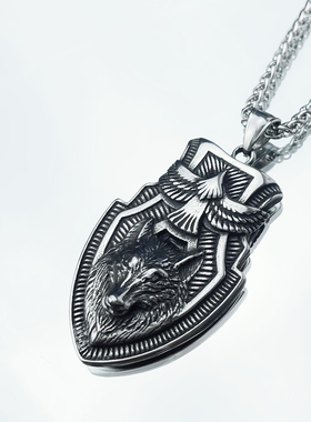 霸气男欧美嘻哈飞鹰狼王盾牌项链