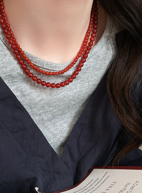 红玛瑙叠戴项链女士2025新款百搭锁骨链链轻奢高级感小众颈链配饰