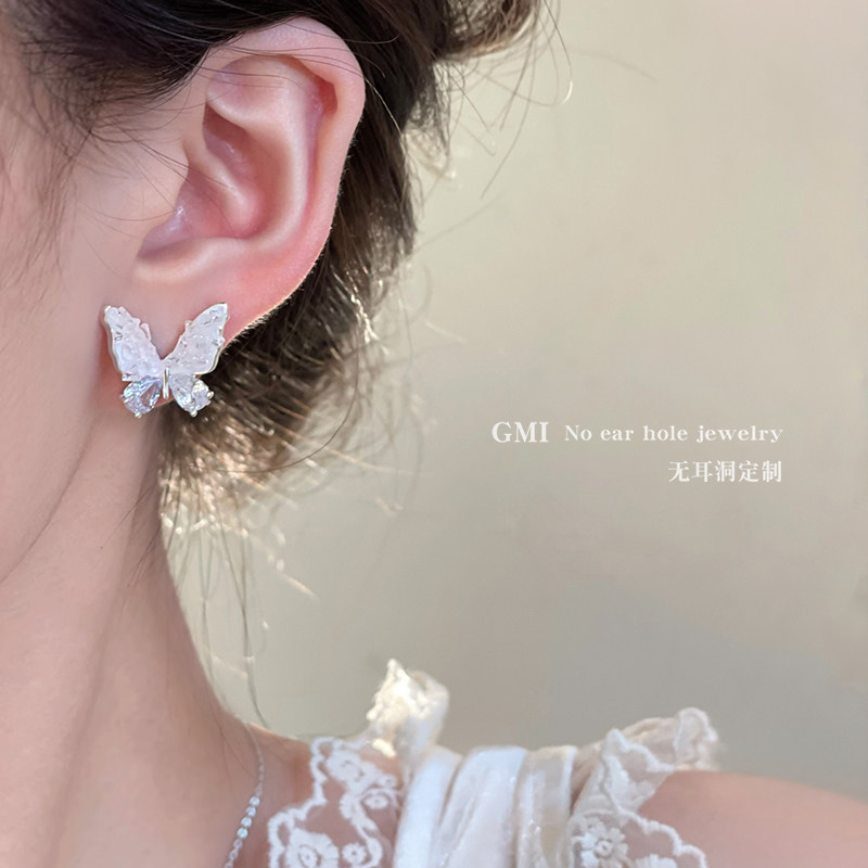 蓝色蝴蝶蚊香盘耳夹女2025新款无耳洞耳环轻奢小众高级感耳钉耳饰