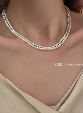 施家正圆珍珠项链女款轻奢锁骨链