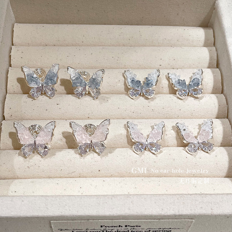 蓝色蝴蝶蚊香盘耳夹女2025新款无耳洞耳环轻奢小众高级感耳钉耳饰