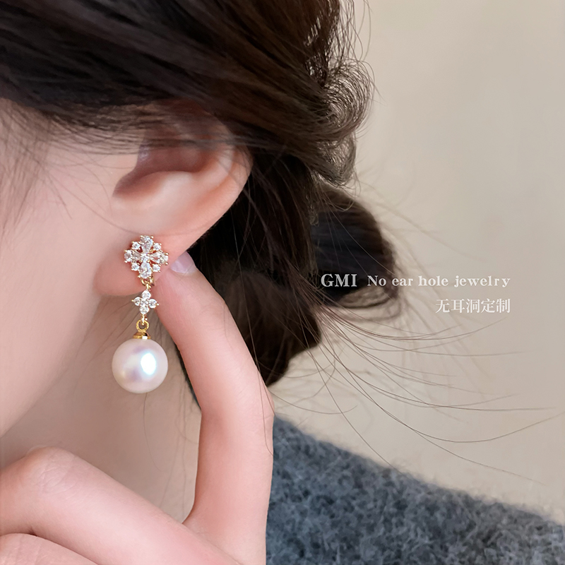 「花雪」珍珠方圆脸耳夹显脸小耳环蚊香盘耳夹秋冬无耳洞耳饰女士 - 图2