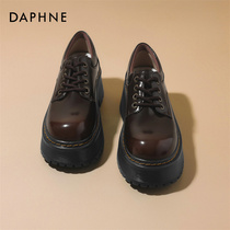 Daphne Daphne ~ round head lacing small leather shoes woman 2024 new thick bottom heightening single shoe retro Lefus shoes