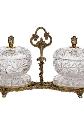 欧美式客厅茶几样板间摆件 进口水晶配铜水果盘高端软W装 家居饰