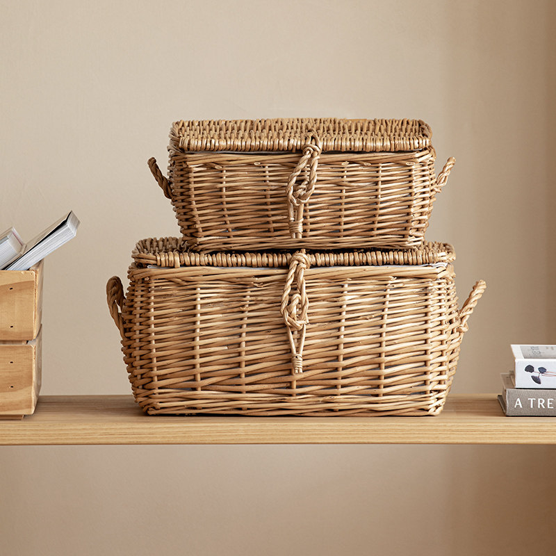 手工柳编编织带盖收纳筐家用日式藤编杂物衣服内衣储物筐竹编篮子,淘宝优惠券,粉丝福利购,淘宝优惠卷