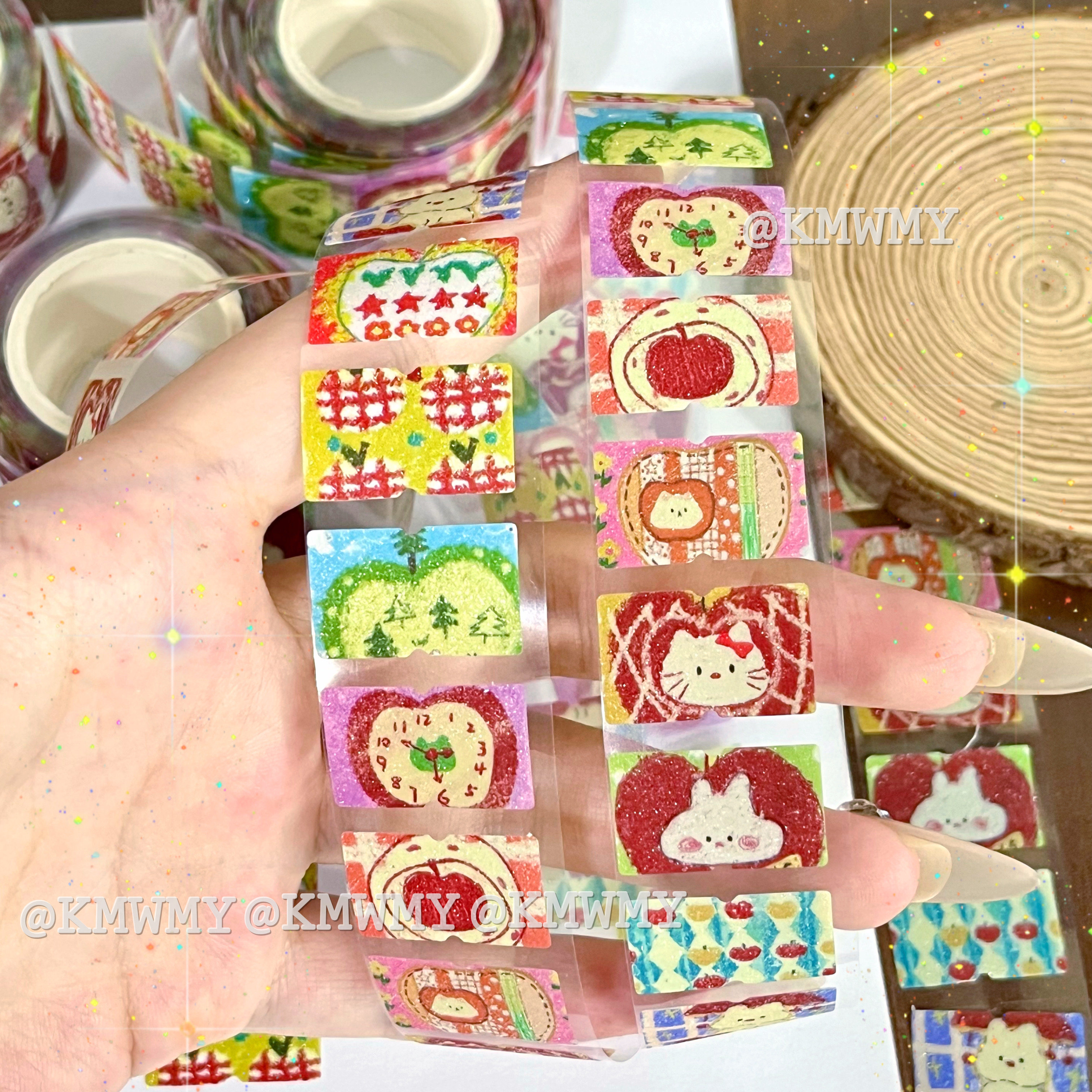 小红书同款油画苹果闪砂高颜值ins10图一循环手账diy装饰标签贴纸,淘宝优惠券,粉丝福利购,淘宝优惠卷