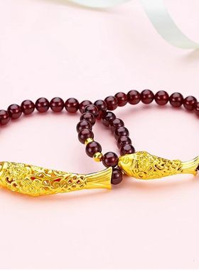 新款中国风国潮新款复古个性古法锦鲤富贵鱼仿石榴转运珠女士手链