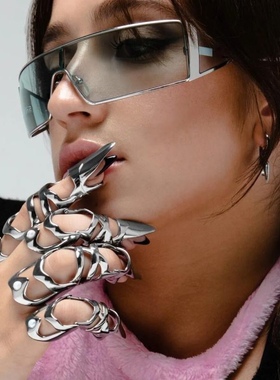 时尚戒指朋克盔甲指环镶嵌珍珠尖爪手指套关节护指首饰饰品