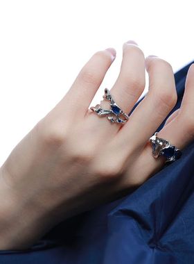 拉文克劳鹰院小众设计开口个性蓝色锆石简约气质高级感戒指女学生