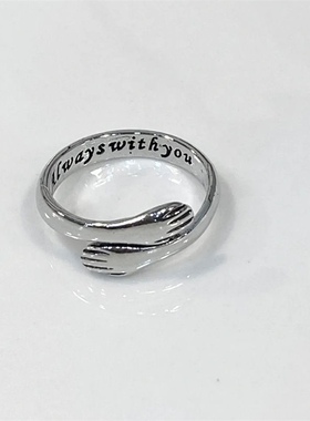“hug me拥抱我”戒指小众设计简约百搭小众艺术开口可调节食指环