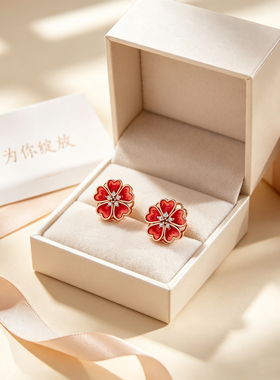 s925纯银旋转桃花耳钉得物同款