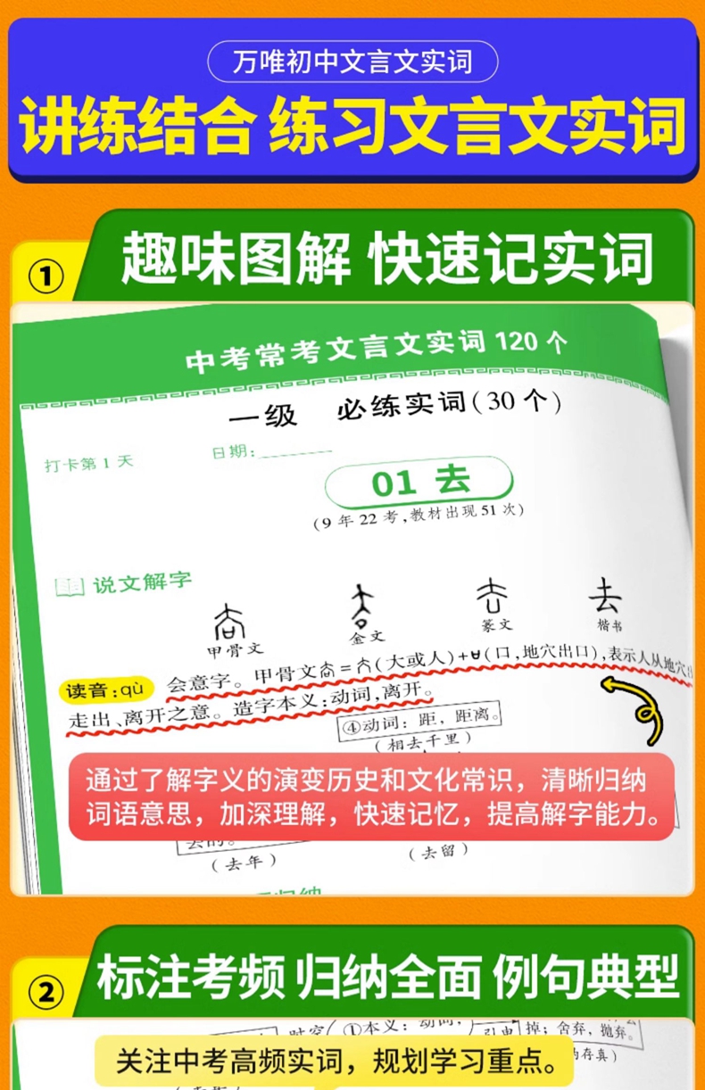 2024万唯【中考 文言文实词】初中虚词专项训练阅读理解全解789七八九年级初一二三课堂课本课外语文古汉语常用字典词典文言文 - 图2