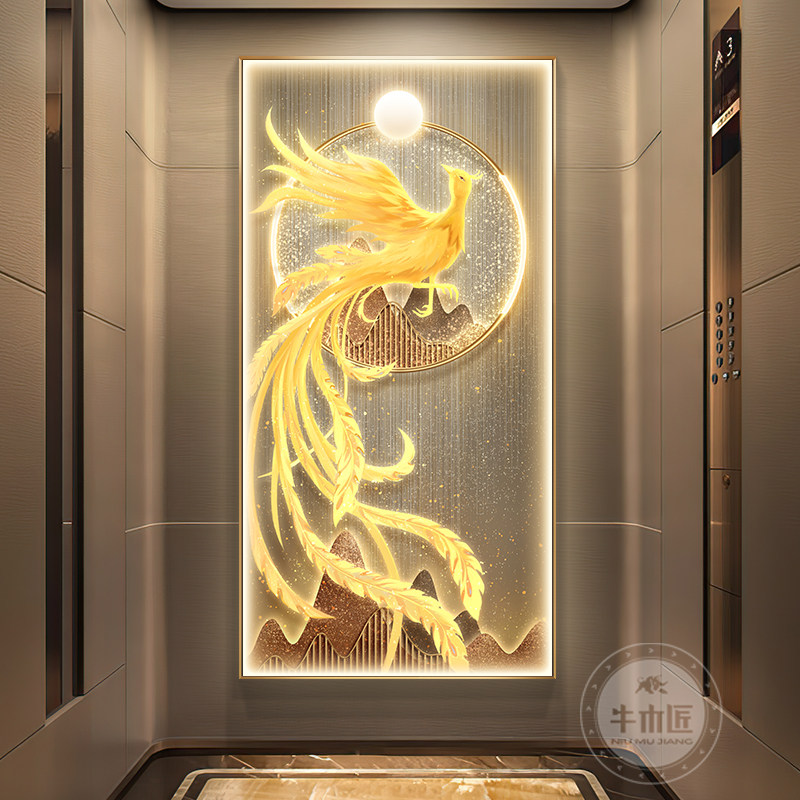 现代轻奢玄关装饰画新中式寓意好过道走廊壁画凤凰入户正对门挂画