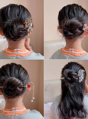 儿童古风丸子头发簪步摇流苏簪子汉服女童头饰高级感发钗发饰古代