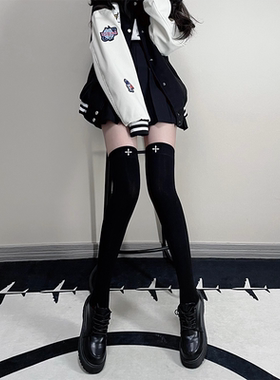长筒袜女过膝压力美腿高筒袜春秋冬日系纯棉黑色袜子女潮25运动