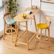 Nordic solid wood light and luxurious balcony table with table and chairs minimalist home leaning against wall milk tea shop High foot table Bar strip table