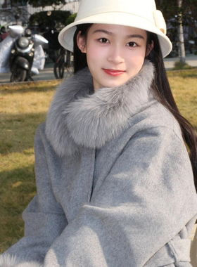 千金风复古灰色毛领围巾