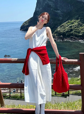 韩系ins针织红色披肩叠穿屁帘