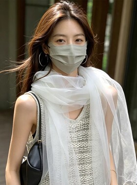 夏季薄款长款丝巾白色披肩女