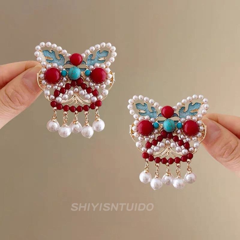 儿童新年醒狮流苏发夹女童喜庆可爱侧边刘海夹子宝宝发卡汉服头饰,淘宝优惠券,粉丝福利购,淘宝优惠卷