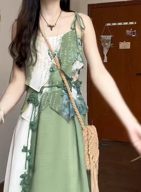 森系绿色玫瑰花编织系腰腰带