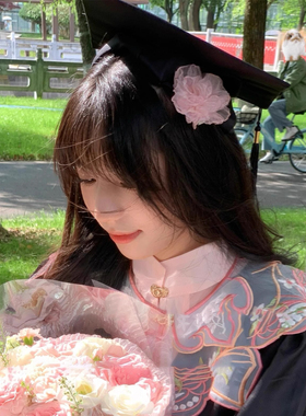 甜美粉色樱花学士帽簪花发夹