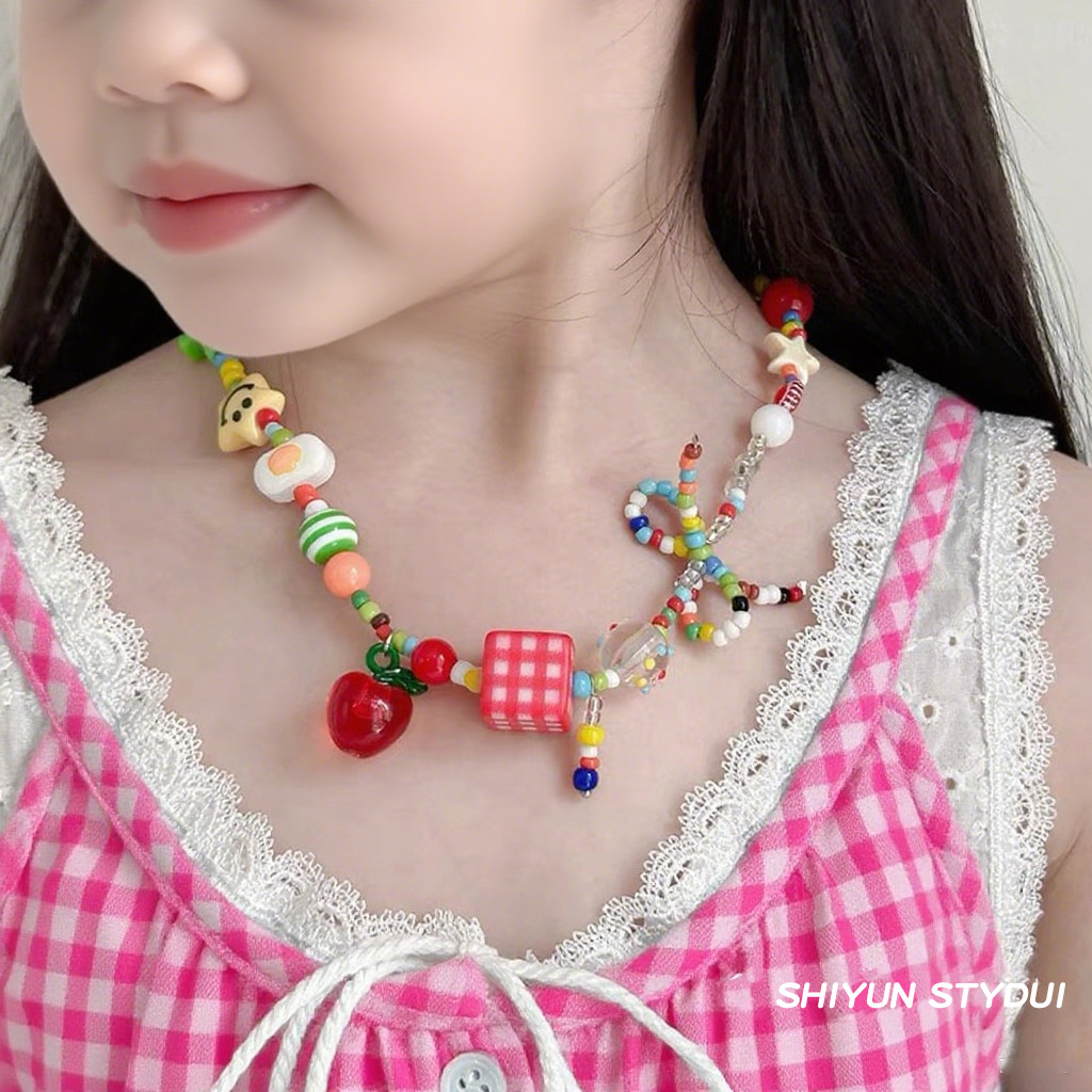 夏日儿童彩色串珠吊坠项链新款女童公主可爱锁骨链条女孩演出配饰,淘宝优惠券,粉丝福利购,淘宝优惠卷