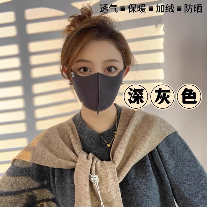 双面暖绒立体口罩女秋冬季透气护眼角防寒防晒面罩口罩骑车显脸小 - 图3