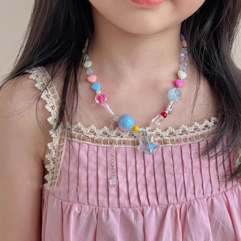 夏日儿童彩色串珠吊坠项链新款女童公主可爱锁骨链条女孩演出配饰,淘宝优惠券,粉丝福利购,淘宝优惠卷