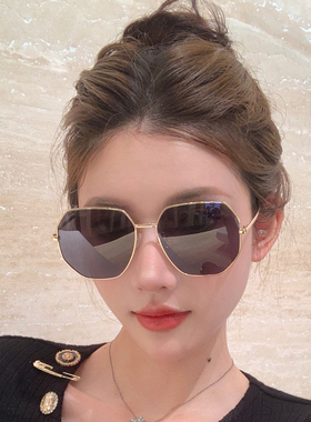 透明蓝色偏光太阳镜男士多边形金属开车墨镜韩版新款旅行海边女潮