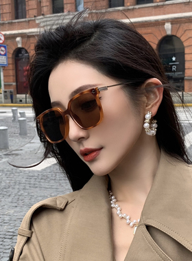 墨镜女款大框豹纹茶色网红防紫外线遮阳开车海边高级感近视太阳镜