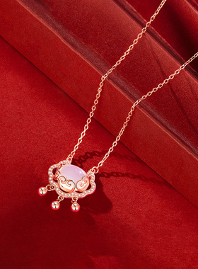 S925银如意锁项链女百搭S925纯银