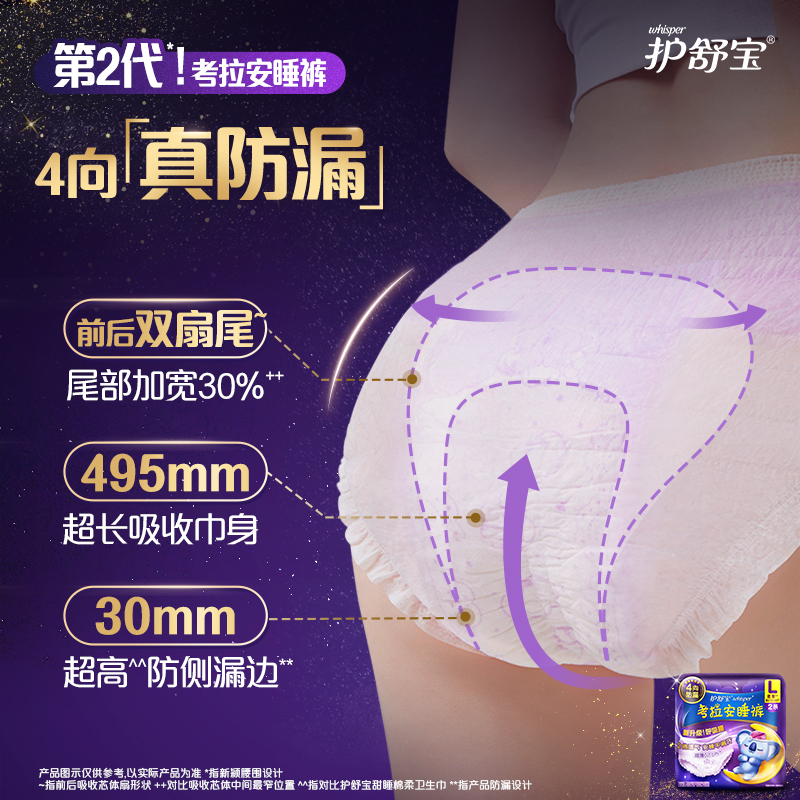 护舒宝考拉安睡裤M-XL48条夜用超薄透气裤型卫生巾