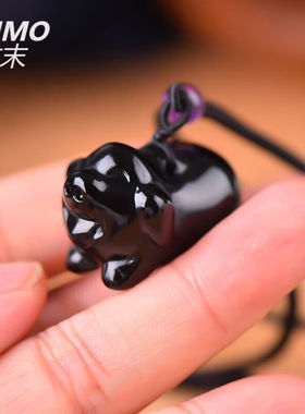 致末（ZHIMO）黑曜石项链水晶猪吊坠十二生肖黑色小猪挂件黑耀石