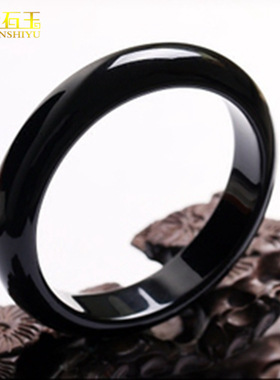 天然玛瑙手镯黑曜石黑色玉石