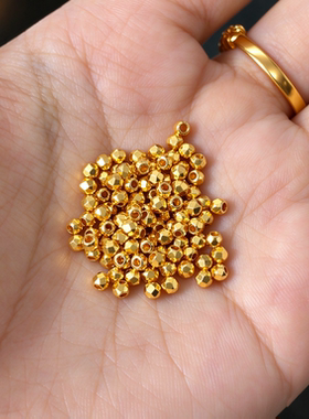 凤彩鸣蹦迪转运珠黄金手链足金999黄金DIY配饰散珠串珠3D硬金首饰