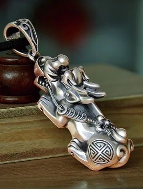 【买一赠六】天然正品手工雕刻镀纯银威武霸气貔貅男女款吊坠新款