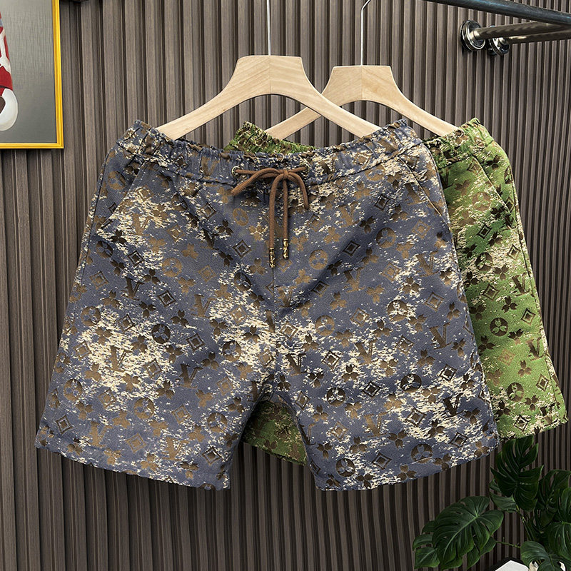 新款高端时尚提花休闲运动短裤男外穿潮牌2025夏季男士宽松五分裤,淘宝优惠券,粉丝福利购,淘宝优惠卷