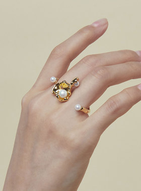 tripletipsy爆米花珍珠开口戒指