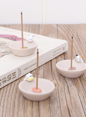 如果创意卡通动物香插盘树脂工艺品香插香炉室内家居装饰摆件