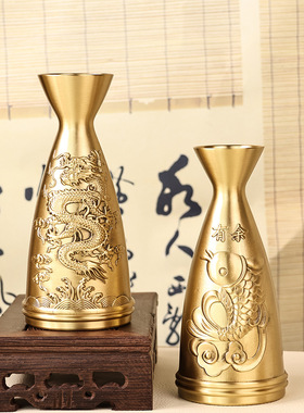 纯黄铜分酒器铜酒壶龙凤花瓶酒瓶喝酒器供奉家用家居客厅桌面