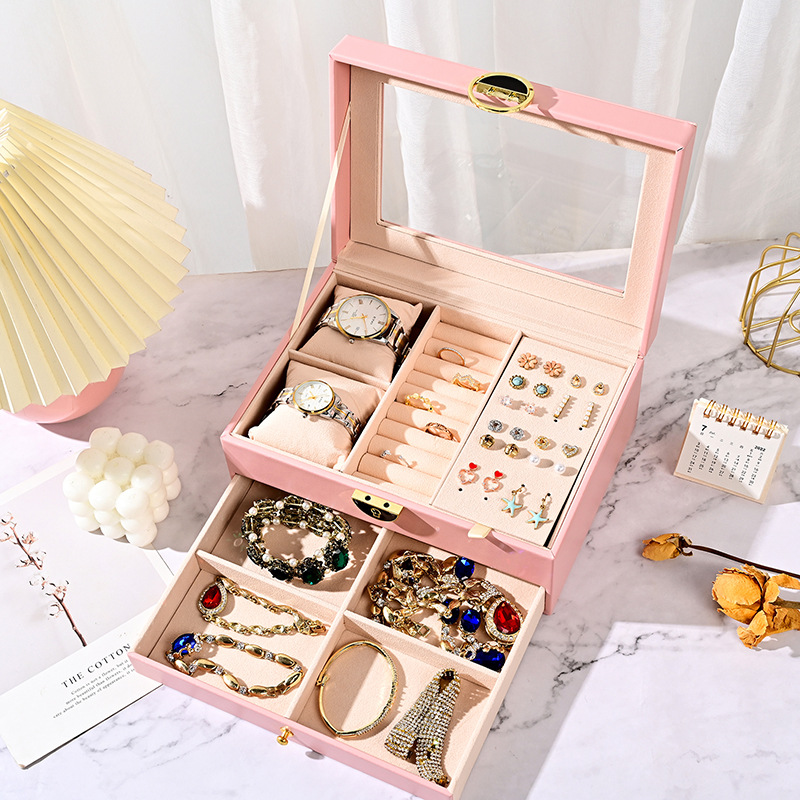 新款首饰盒收纳盒戒指耳环耳钉手镯项链珠宝礼品盒子饰品盒 - 图2