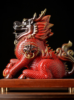 陶瓷工艺品神兽麒麟一对玄关家居客厅办公室吉祥摆件招财开业