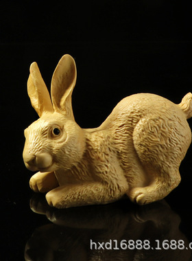 厂家黄杨木雕工艺家居饰品摆件生肖动物爬爬兔书房客厅